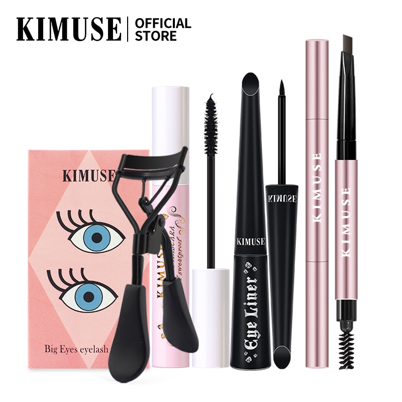 Kimuse ดินสอเขียนคิ้ว + มาสคาร่า + อายไลเนอร์ + ที่ดัดขนตา 4 ชิ้น / ชุด
