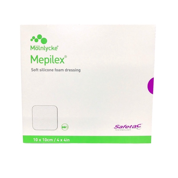 Molnlycke Mepilex Soft Silicone Foam Dressing เมพิเล็กซ์ แผ่นปิดแผล ขนาด 10x10 ซม. จำนวน 1 กล่อง มี 5 แผ่น 20233