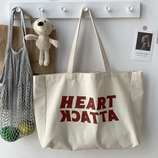 กระเป๋าผ้ามินิมอล HEART ใบใหญ่ เนื้อผ้าหนา ขนาด ยาว43*34*10CM