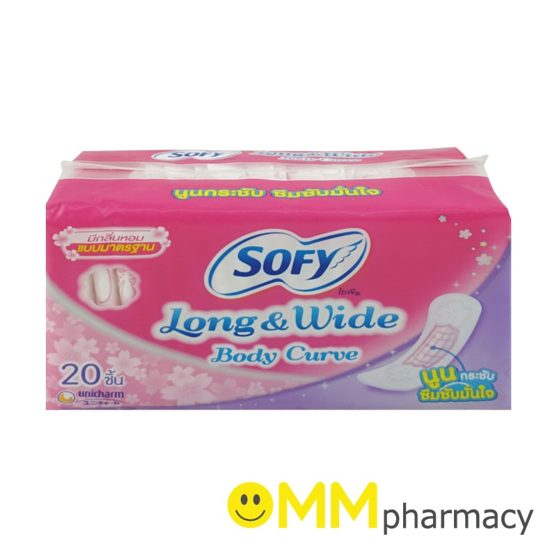 Sofy โซฟี แผ่นอนามัย ลองแอนด์ไวด์ บอดี้เคิร์ฟ แบบมาตรฐาน มีกลิ่นหอม 40 ชิ้น (3 แพ็ค) Long&Wide Body Curve Pantiliner