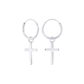 SILVER THAI        925 sterling silver cross hoop earringsต่างหูไม้กางเขนแบบห่วง