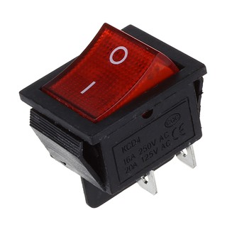 Red Light 4 Pin DPST ON/OFF Snap in Rocker Switch 15A/250V 20A/125V AC 28x22mm