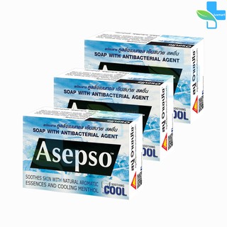 Asepso Soothing Cool สบู่สูตร เย็นสดชื่น ขนาด ( 70 กรัม ) [ 3 ก้อน ] สีฟ้า