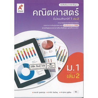 คณิตศาสตร์ 2560 ม.1 เล่ม 2 อจท./92.-/9786162037580