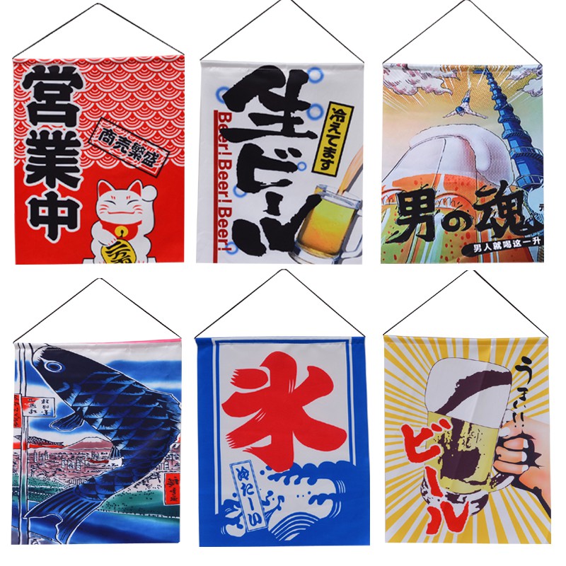 ร้านซูชิญี่ปุ่นตกแต่งโรงแรมธงแขวนผ้าแขวนม่านแมวนำโชคม่านประตูจีนและญี่ปุ่น