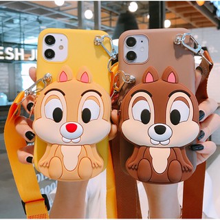 Samsung Galaxy A81 A91 A8S A20 A30 A40 A60 M40 M10 A10-5G A41 A51 A71 A01 A70 M31 M51 cartoon Squirrel coin purse +lanyard soft silicone phone case