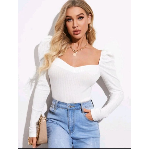 Sweetheart  neck leg of-mutton sleeve top (used)