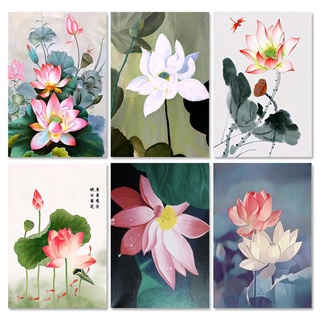 Ruopoty ภาพวาดระบายสีตามตัวเลข รูปดอกบัว สไตล์โมเดิร์น ขนาด 60x75 ซม. 50x65 ซม. 40x50 ซม. สําหรับผู้ใหญ่ งานฝีมือ ตกแต่งบ้าน