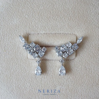 Neriza Jewelry/ ต่างหูระย้าออกงานเพชรสังเคราะห์เกรดพรีเมี่ยมก้านเงินแท้ ประกายเทียบเท่าเพชรแท้ NE131