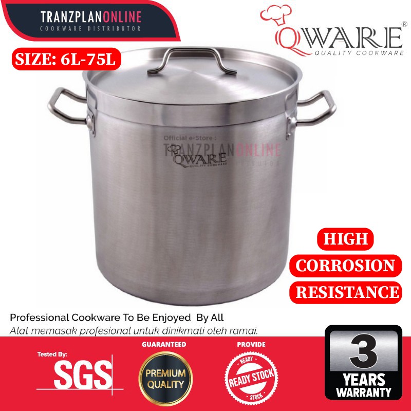 Qware® 6L - 18L Stainless Steel Sandwich Bottom, 3-PLY Stock Pot Stainless Steel Pot Cookware Periuk