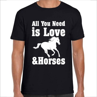 เสื้อยืดลําลอง ผ้าฝ้าย แขนสั้น พิมพ์ลาย All You Need Is Love And Horses เหมาะกับของขวัญ สําหรับขี่ม้า