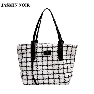 Jasmin NOIR กระเป๋าถือ กระเป๋าสะพายไหล่ ผ้าขนสัตว์ ลายสก๊อต ขนาดใหญ่ สําหรับสตรี