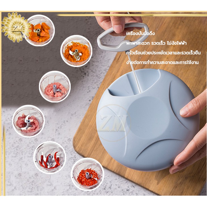 เครื่องบดกระเทียมมือดึง พกพาสะดวก รวดเร็ว ไม่ง้อไฟฟ้า พลาสติกทนทาน แข็งแรง มี2 ขนาด ให้เลือก 3สี..