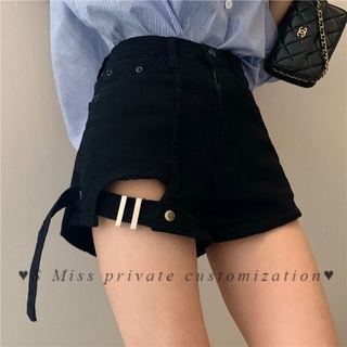 ♥S Miss♥【Pre-sale】Black Denim Shorts Womens Summer Thin Section Large Size Outer Wear Thin Loose High Waist A-Line Hot