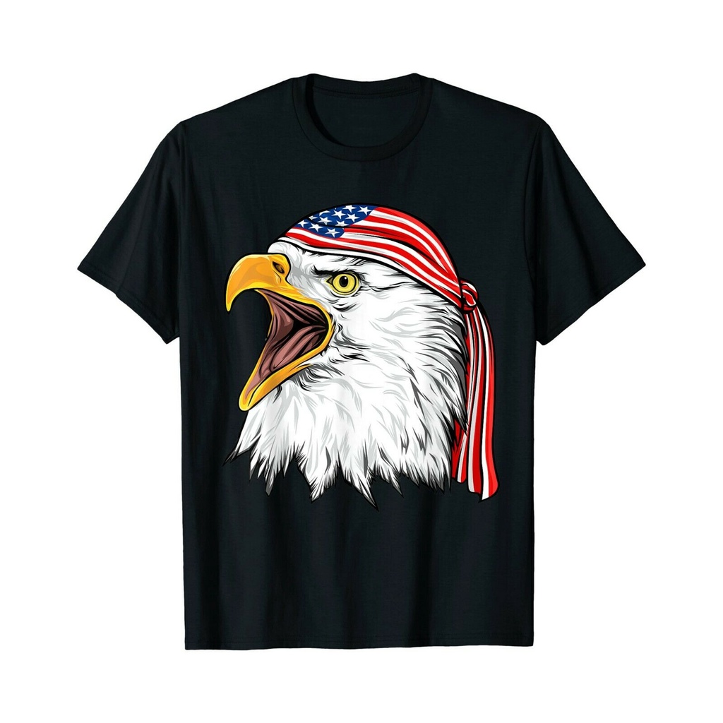 คอตต้อนคอกลมขายดี เสื้อยืด พิมพ์ลาย American Bald Eagle Funny 4th July USA America Funny Eagle IMacg