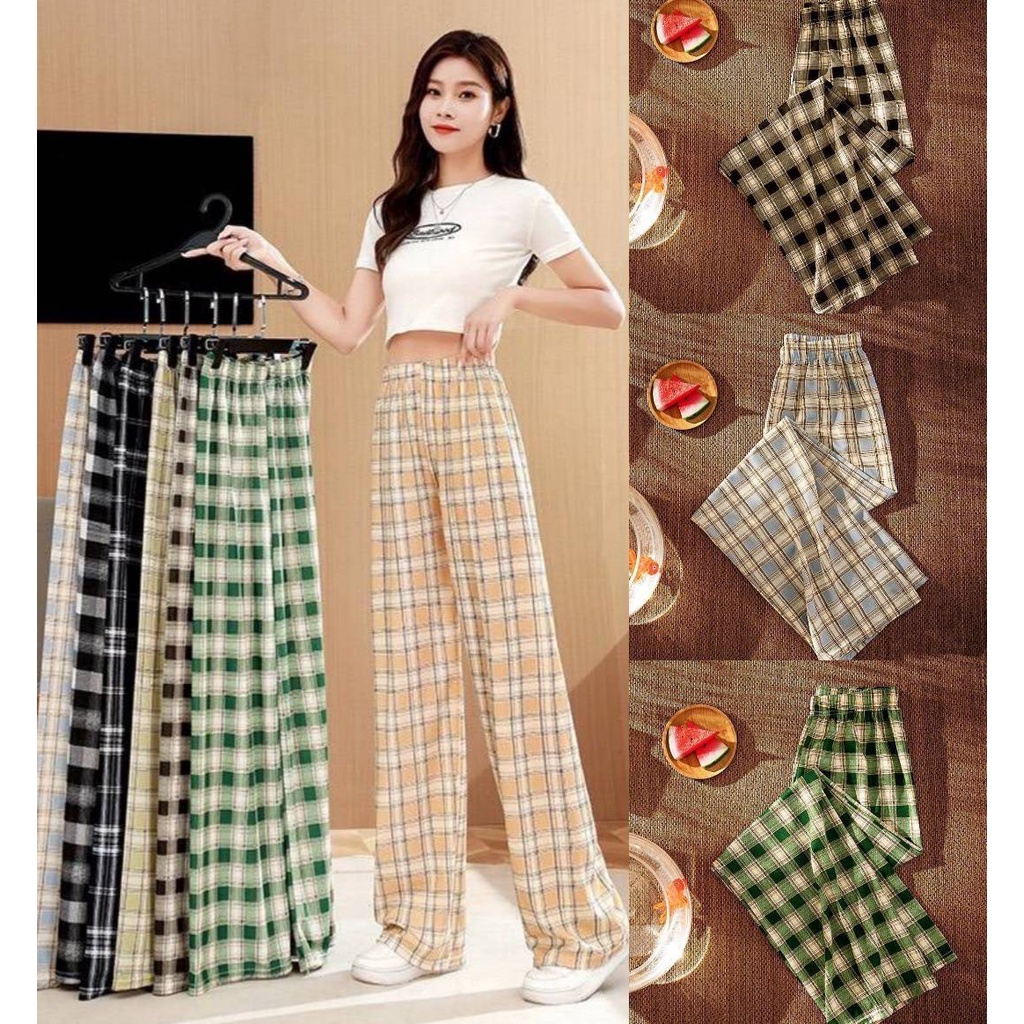 ** พร้อมส่ง ** กางเกงขายาว ลายสก็อต สไตล์เกาหลี