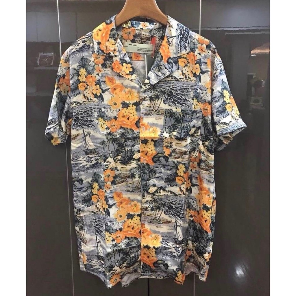 off white silk hawaiian shirt