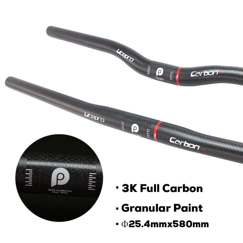 Litepro แฮนด์บาร์ คาร์บอนไฟเบอร์ แบบพับได้ น้ําหนักเบา สําหรับรถจักรยาน MTB BMX 25.4 มม. 580 มม.