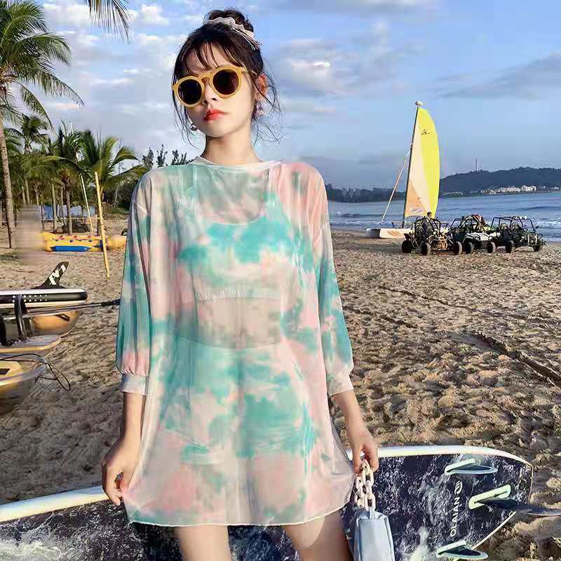 ชุดว่ายน้ำแฟชั่นเกาหลี ชุดว่ายน้ำเซ็ท3ชิ้นมีผ้าคลุมด้วย ชุดว่ายน้ำน่ารักสำหรับผู้หญิงชุดว่ายน้ำ บิกินี่ - รูปที่ 4