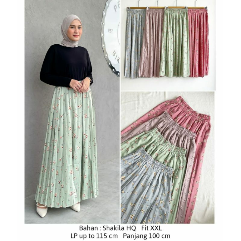 [3NCORE] Korean FLORAL PLEATS SKIRT SHAKILA MATERIAL