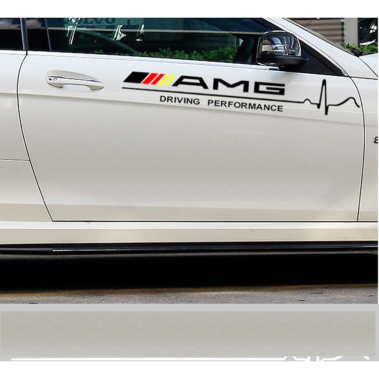 2 ชิ้น AMG ด้านข้างประตู Racing ไวนิล Decal สติกเกอร์สําหรับ Mercedes Benz W203 W209 W240 R171 R199 C Class SLK CLK SLR