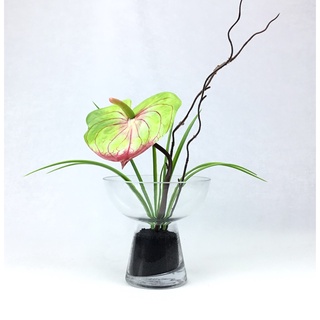 OrientalFineArt ดอกไม้ประดิษฐ์ ดอกหน้าวัว Anthurium จัดในแก้วใสทรงโมเดิร์น