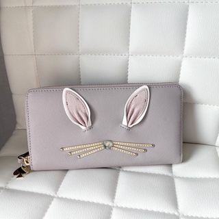 (ผ่อน0%) กระเป๋าสตางค์ Kate Spade limited rabbit Wallet wlru3200 ซิปรอบใบยาว สีเทาลายกระต่า