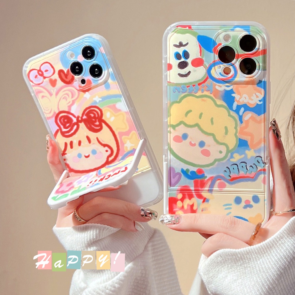 เคสโทรศัพท์มือถือแบบนิ่ม ลายการ์ตูนกราฟฟิตี้ พร้อมที่ตั้งวาง สําหรับfor iPhone 13promax 12 xs 11 XR Plus Pro Max Mini-III-DINUO/TX