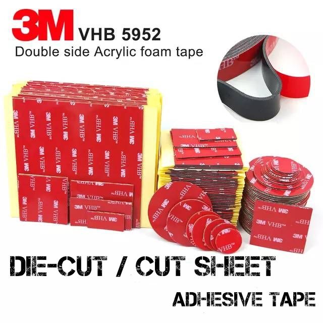 3M 5952 VHB (Die-Cut size)อะคริลิกสีดำ หนา 1.1 mm. ประสิทธิภาพสูง ยึดถาวร รวดเร็ว แข็งแรง ทนทาน ในร่