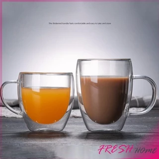 แก้วกาแฟทนความร้อนสองชั้น ถ้วยใส ถ้วยเครื่องดื่มน้ำร้อน น้ำเย็น glass