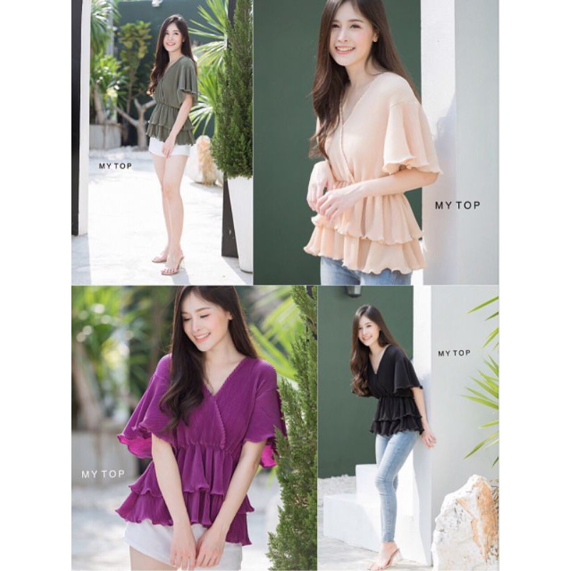 MY​TOP​🌈Code: H50​ เสื้อทรงไขว้อก ระบายสองชั้น งานน่ารักดูแพงง