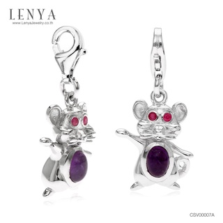 Lenya Jewelry ชาร์ม นักษัตรปีชวด หนู ประดับพลอยสีแดง ทับทิม และสีม่วง อเมทิสต์ รูปไข่หลังเบี้ย