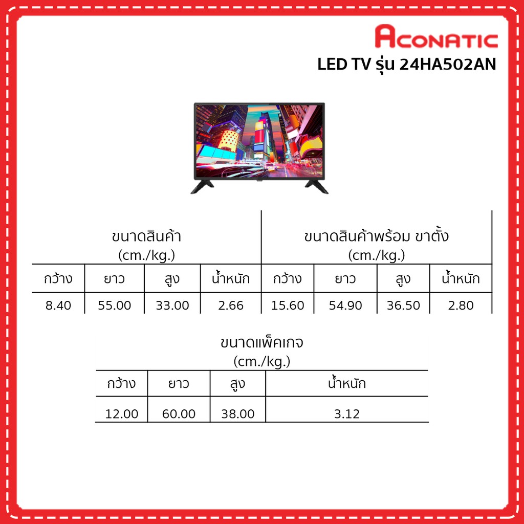 Aconatic อนาล็อคทีวี HD ทีวี Aconatic ขนาด 24 นิ้ว รุ่น24HA502AN รับประกันศูนย์ 1 ปี #7