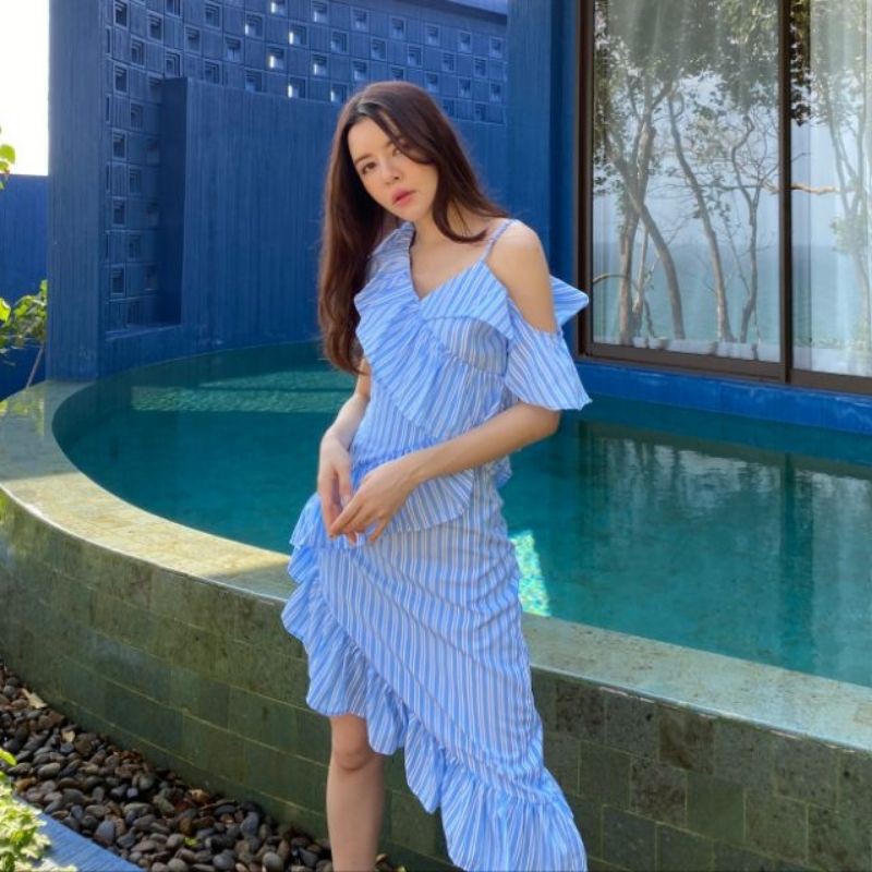 Flat2112 แท้ เดรสสีฟ้า มือสอง ใหม่มาก ถูกมาก