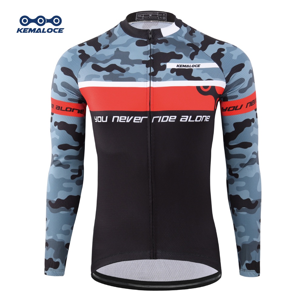 KEMALOCE เสื้อปั่นจักรยานแขนยาว ผู้ชาย ฤดูร้อน 2024 แจ็คเก็ตจักรยาน สีดำ การบีบอัด ลายพราง เสื้อจักรยานยาว