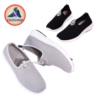 (ch1021k)C , รองเท้าของผู้สูงอายุ , รองเท้าเพื่อสุขภาพ แฟชั่น ผู้หญิง แบบสวม สี ดำ ชมพู , Slip On Sneakers Knitting