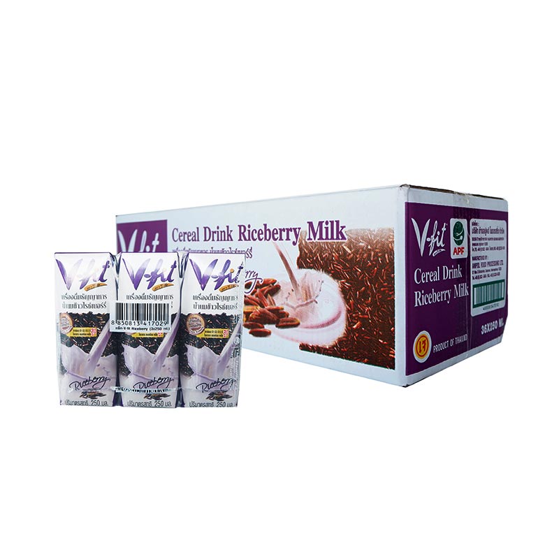 [สินค้าขายดี] วีฟิท น้ำนมข้าวไรซ์เบอร์รี่ 250 มล. แพ็ค 36 กล่อง ส่งฟรี - V-Fit Riceberry Cereal Milk 250 x 36