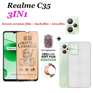 (3 In 1) ฟิล์มเซรามิค กันรอยเลนส์ พร้อมฟิล์มด้านหลัง สําหรับ Realme C35 C31 C30 C25 C25Y C21Y