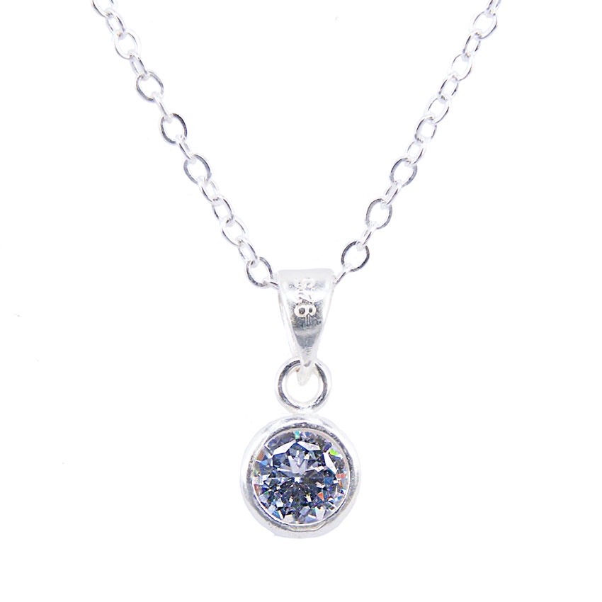 Tips Gallery จี้ห้อยคอเงินแท้ 925 หุ้ม ทองคำขาว  เพชร CZ 0.75 กะรัต  รุ่น Solitaire Diamond Design T