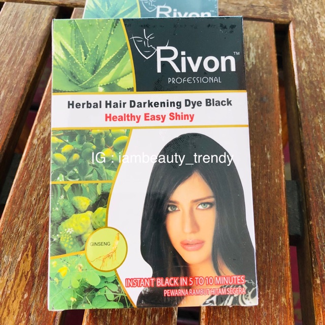 Rivon Professional herbal hair darkening dye black healthy easy shiny น้ำยาย้อมผมสีดำ
