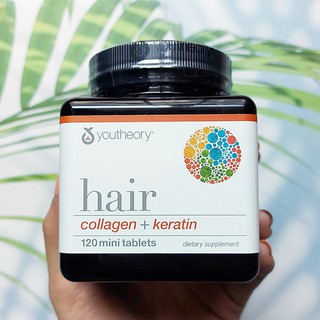 คอลลาเจน + เคราติน Hair Collagen + Keratin 120 Mini Tablets (Youtheory®) เพื่อผมสุขภาพดี