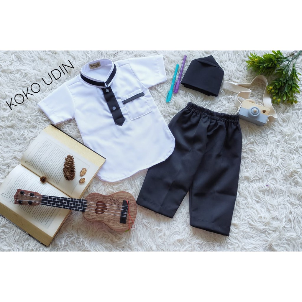 KOKO UDIN CHILDREN WHITE WITH BLACK STRIP 0-3 / KOKO CHILDREN / MUSLIM CLOTHES สําหรับ CHILDREN (พร้