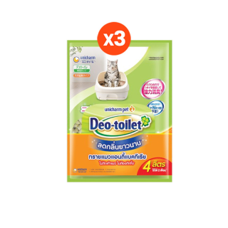 [ลด150โค้ดUNICP66JU] Unicharm Pet Deo toilet ทรายแมวลดกลิ่นแอนตี้แบค แบบรีฟิล 4 ลิตร *3 แพ็ค