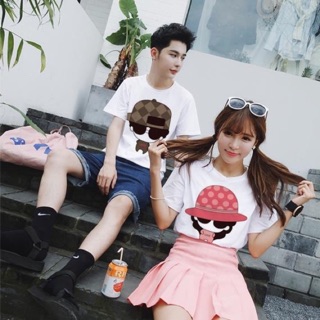 เสื้อคู่ ชาย หญิง ลายการ์ตูน คู่รัก สีขาว เนื้อผ้านุ่ม ใส่สบาย