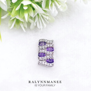 O6423 จี้พลอยอเมทิสต์แท้ ( Amethyst ) ตัวเรือนเงินแท้ 925 ชุบทองคำขาว