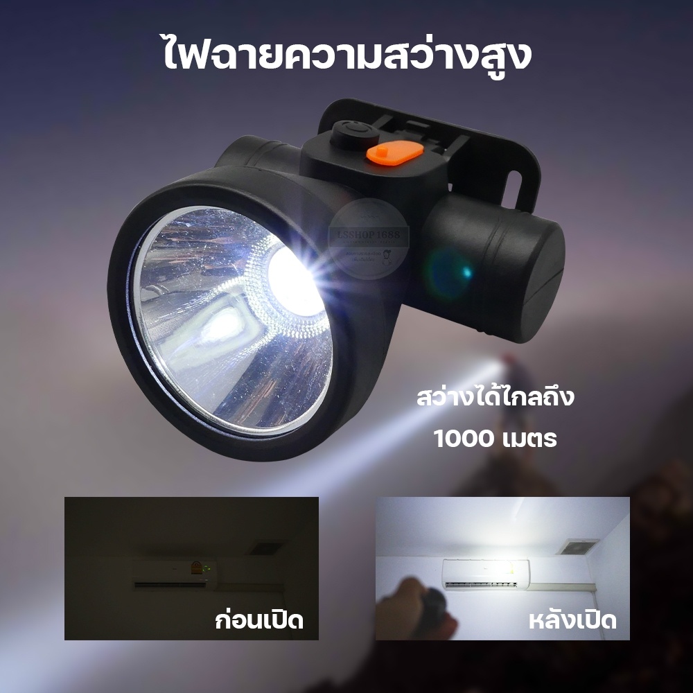 ไฟฉายคาดหัว LED ไฟฉาย ชาร์จได้ ปุ่มกดเปิด-ปิด ลุยฝนได้ กันน้ำ หม้อแบต ส่องกบ กรีดยาง Head Torch HLX ตรานก HL-632 - รูปที่ 4