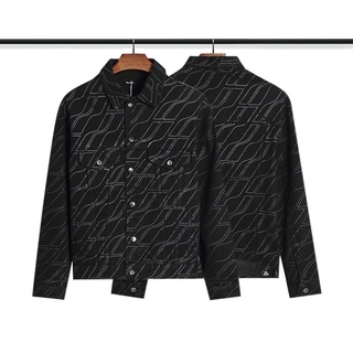 WE11DONE All-over logo denim jacket in black