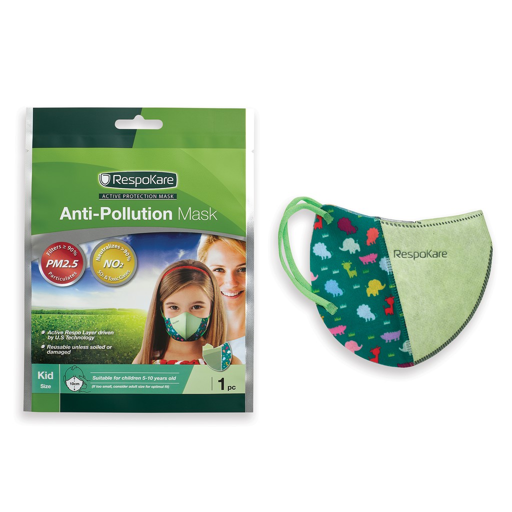RespoKare Anti-Pollution Mask (Kid สีเขียว) หน้ากากเรสโปแคร์  ป้องกันมลพิษและฝุ่นควัน !!! พร้อมส่ง !!!