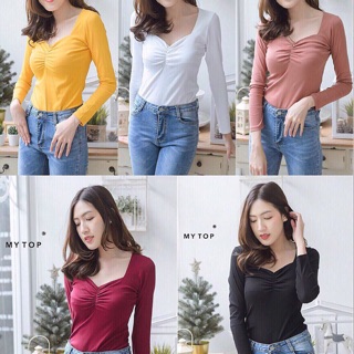 🐽[[ขายถูกสุด]]🐽My top Lot6 เสื้อยืดแขนยาว แต่งจีบอกG-176 CARDIGAN_NISTA​