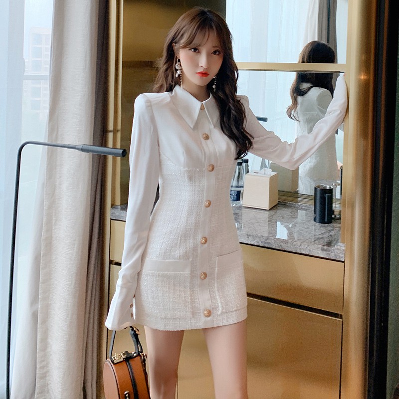 3623 Fashion mini  dress    style professional white